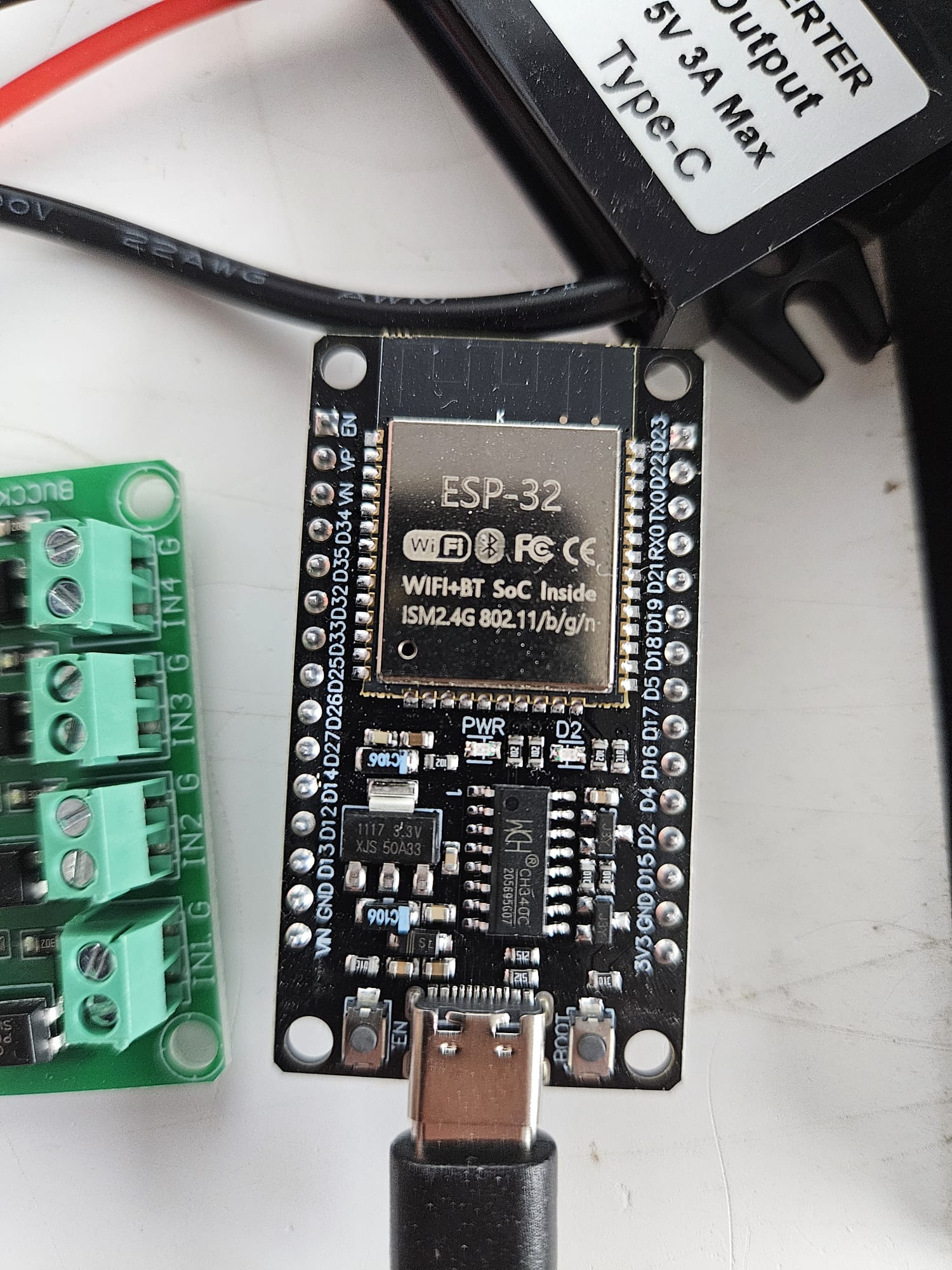 ESP32 DevKit with D23, D22, D21, D19 and GND marked on the right-hand header